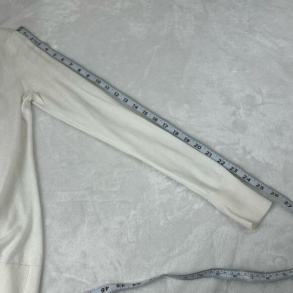 August‎ Silk Women's Size S Button Up Cardigan Ivory With Black Lace Inset - Picture 7 of 9